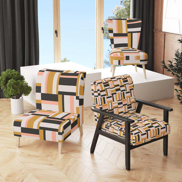 Abstract Retro Geometric IX Mid-Century Accent Chair